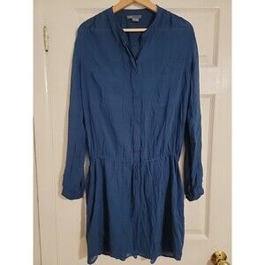 Vince Henley Long Sleeve Blue‎ Rayon Drawstring Shirt Dress Button Front Sz M